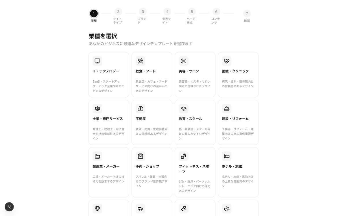 サイト注文ウィザードの開始画面